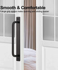 2 Pack Black Barn Door Handles With Plate For Sliding Closet Doors 7.5 Inch Hole Center 8.35 Inch Overall Length installed on door