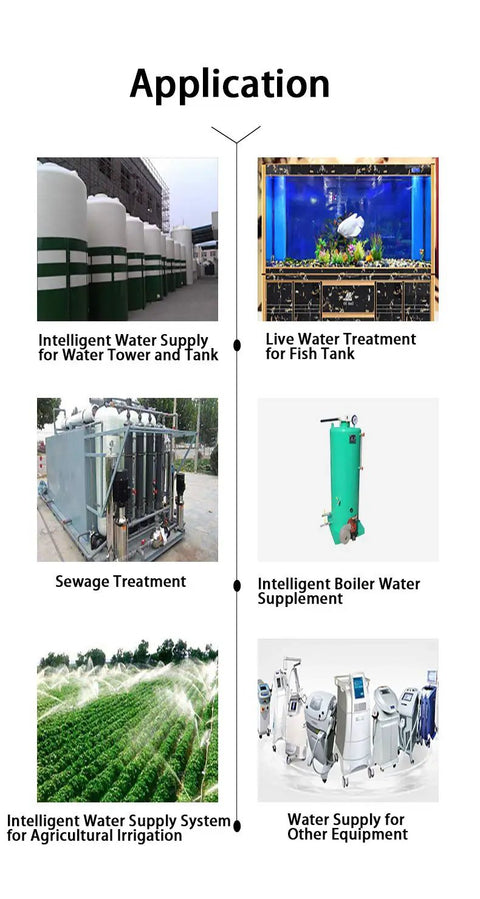 Diagram showing applications of Automatic Water Level Controller For Tanks With Two Non Contact Water Level Sensors, 1 Meter Cable.