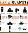 70-Piece Quarter Inch Quick Connect Air Fittings Kit With Push To Connect Pneumatic Fittings, various sizes shown