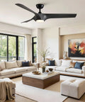 56" Farmhouse Reversible Ceiling Fan Light with Dark Gray ABS Blades installed in a modern living room setting.