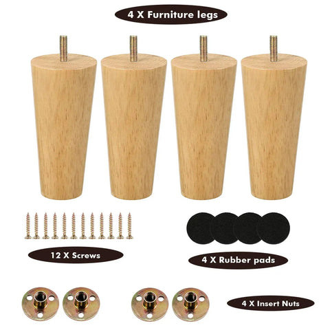 5 Inch Solid Wood Furniture Legs Set Of 4 Durable Mid Century Style Replacement Legs With Screws And Rubber Pads