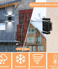 Alt Tag: 2 Pack Dusk To Dawn Outdoor Wall Lights Up And Down IP65 Waterproof Aluminum Exterior Fixtures in rain and snow