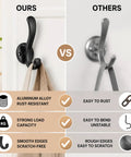 6 Pack Black Aluminum Coat Hooks No Drill Heavy Duty Wall Hooks Hold 50 Lbs Rust Proof Corrosion Resistant black hook on wall vs silver hook