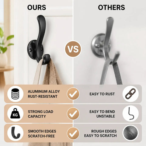 6 Pack Black Aluminum Coat Hooks No Drill Heavy Duty Wall Hooks Hold 50 Lbs Rust Proof Corrosion Resistant black hook on wall vs silver hook