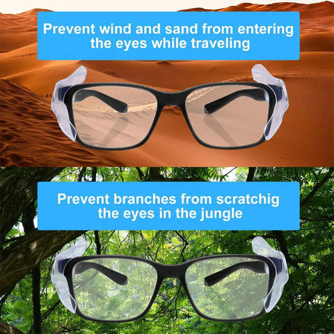 30 Pairs Clear Safety Glasses Side Shields, Slip On TPU Shields That Fit Medium To Large Eyeglasses Frames with desert and jungle scenes