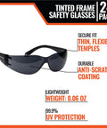 Tinted Safety Glasses 12 Pack ANSI Z87 Plus UV Eye Protection with anti-scratch coating and flexible temples, lightweight design.