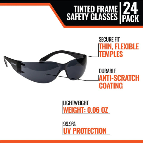 Bang For Your Buck Tinted Safety Glasses Three Hundred Pack Featuring ANSI Z87 Plus Certification And UV Blocking Lenses Built Tough For Crews Demanding Scratch Resistant Lightweight Eye Protection Daily