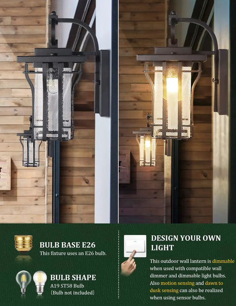 Dope Industrial Style Outdoor Wall Sconce Light With Seeded Glass, Waterproof Exterior Lantern For Porch with E26 bulb.