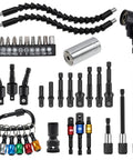 38 Piece Flexible Drill Bit Extension Set With 105 Degree Right Angle Drill Bit Holder Hex Socket Adapters Bendable Extension Kit