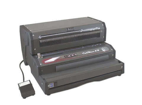 All-In-One Electric Coil Binding Machine with Punch, Inserter and Crimper - 54 Pin, 4x5mm Oval Holes, 4:1 Pitch, foot pedal
