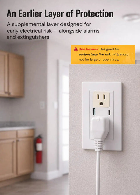 Outlet with Nine Pack Heat Activated Fire Suppression Patches installed for safety in a kitchen environment.