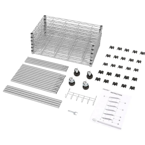 Parts of 6 Tier Wire Shelving Unit With Caster Wheels And Stainless Side Hooks Adjustable Free Standing Storage Rack displayed
