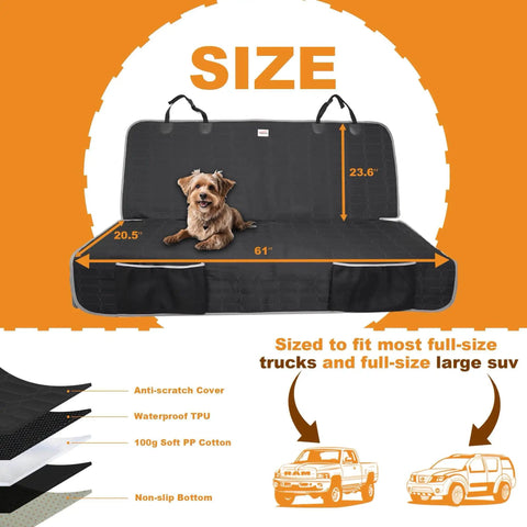 Dog Car Seat Cover For Back Seat In Trucks Washable Nonslip Bench Seat Protector For Pet Hair And Scratches fits 61 inches