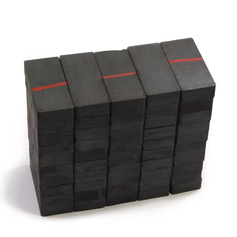 Stack of Ceramic Rectangular Domino Magnets Set For DIY Projects, Grade 8 Ferrite, 1 7/8 By 7/8 By 3/8 Inches, side view