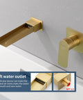Wall Mount Waterfall Tub Faucet With Extra Long Spout, High Flow Bath Filler, Brushed Gold Finish, Rough-In Valve Trim Kit, Half Inch NPT