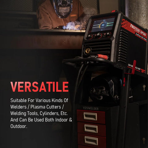 Welding Cart With Four Drawers For MIG Welder, TIG Welder And Plasma Cutter, Heavy Duty Steel Rolling Workhorse, black and red finish