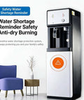 Bottom Loading Floor Standing Water Dispenser With Three Temperature Settings Hot Cold And Room Temp For Coffee Tea Or Daily Hydration No Hassle Heavy Jug Swap, black and white design with safety alert feature.