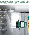 Installed 120W Water Pressure Booster Pump For Home Use With Automatic Operation next to shower in bathroom setting.