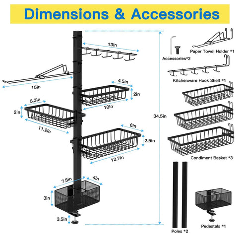 Griddle Caddy Organizer For Outdoor Grilling, Upgraded Utensil And Condiment Caddy With Paper Towel Holder, Four Direction Mount dimensions