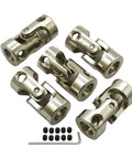 5Pcs 6mm To 6mm Universal Joint Motor Shaft Couplers with screws and wrench, durable steel, for RC cars and robots.