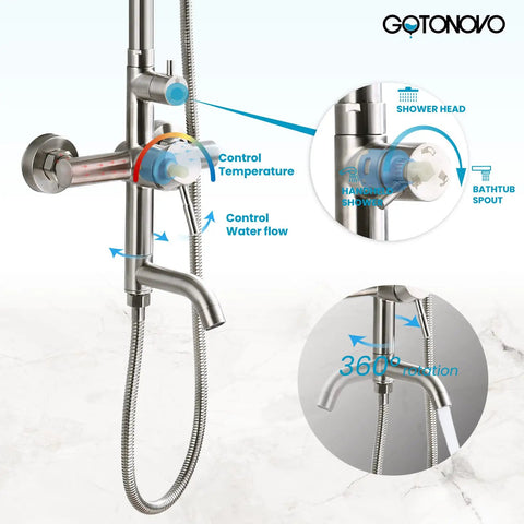 Stainless Steel Shower Faucet Set Wall Mounted With All In One Triple Function System 8 Inch Rainfall Shower Head controls detail