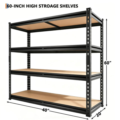 Badass Heavy Duty Garage Storage Shelving Unit With Rock Solid Reinforced Metal Frame And Thick Mdf Shelves Holding 2000 Lbs Total Capacity To Buckle Down On Tool Organization And Bulk Storage For Any Shed 40 X 20 X 60 Inches in a 60-inch high shelving unit design.