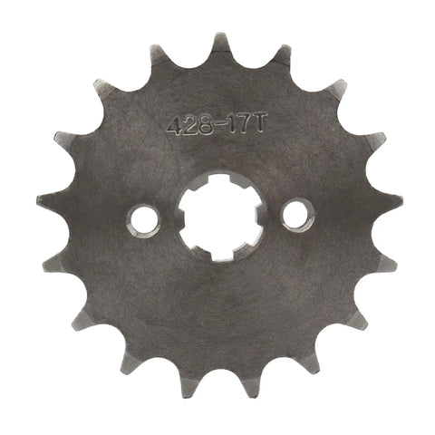 Close-up of a 428-17T sprocket, part of the 17 Tooth 428 Front Sprocket With 2 Chain Links Replacement Kit for dirt bikes and ATVs.