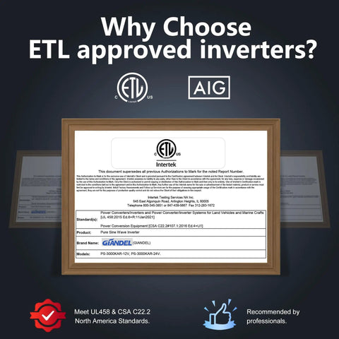 ETL certification for Beefed Up 3000W Pure Sine Wave Inverter For RVs And Off Grid 12V DC To 110V 120V AC