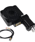 High Precision Electric Rotating Stage With 360 Degree Travel And 100 Millimeter Diameter Optical Platform Bearing Scale Motorized Rotation Worm Gear Rotary Table Gear Reduction 1 To 180 Beefy 99 Pound Load And 45 Kilograms Eccentricity 10 Microns with cable connector