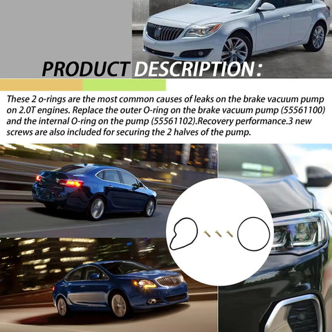 Beef Up Your Brake Vacuum Pump O Ring Seal Kit 55561100 55561102 with Saab 9-3, 2011 Saab 9-5, Buick Regal cars and parts displayed