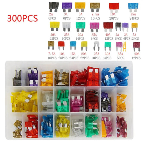 Heavy Duty 1000 Piece Car Fuse Blade Kit For Auto And Truck Fuses, Xenon Light Ready, 300-piece collection displayed.