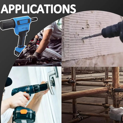 Heavy Duty Cordless Brushless Rivet Gun With 20 V Lithium Battery Pulls Over 1000 Rivets Without An Air Pump Quick One Touch Acton For Roofing And Metal Construction With 6 mm Stroke applications in auto repair and construction.