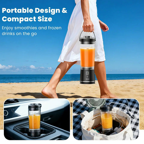 Personal Size Portable Blender For Shakes And Smoothies, 16oz Mini Small Smoothie Blender With On The Go Lid and Sip Lid, 26000Rpm Rechargeable Cordless Electric Blender For Travel Gym Office, Black on beach.