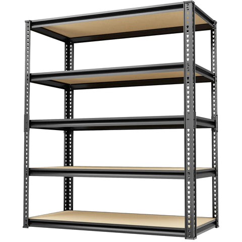 Heavy Duty 5 Tier Adjustable Garage Shelving Rack With Steel Construction And MDF Boards 2400 Lbs Capacity Ultra Sturdy Garage Storage Shelf System For Tools Parts And More. 5-tier steel rack