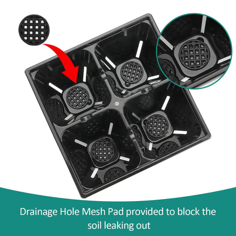 40 Pack Reusable 4 Cell Seed Starter Trays For Seedlings With Drainage Holes Deep Cells For Fast Germination in black plastic