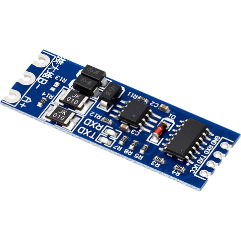 Close-up of a TTL To RS485 Converter Module With Hardware Auto Flow Control Dual Voltage 3V3 5V Bidirectional UART RS485 Adapter.
