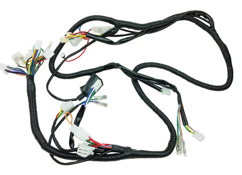 Complete GY6 Wiring Harness For 50cc 70cc 90cc 110cc 125cc 4 Stroke ATVs Mopeds Dirt Bikes Go Karts Ride Ready Replacement Upgrade TaoTao VIP 139QMB Compatible with Various 50cc to 125cc Engines shown on white background