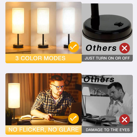 Bedroom Lamps Set Of 2 With 3 Color Modes And USB C And USB A Charging Ports, 2700K To 5000K Nightstand Bedside Lamps, comparison photo
