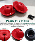 Heavy Duty Metal Plunger And Screw Replacement Kit For 20 Oz Sausage Barrel Caulk Guns with red plungers and screws.