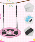 40 Inch Pink Unicorn Saucer Swing for Kids With Adjustable Ropes and 2 Carabiners Waterproof 900D Oxford Cloth Round Outdoor Swing