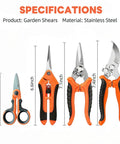 4 Pack Garden Pruning Shears Set With Stainless Steel Blades And Comfort PP TPR Handles, includes four types of shears.