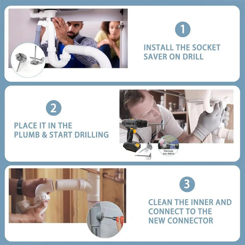 Installation steps for Seven Piece PVC Socket Saver Set With Stainless Steel Plumbing Fittings For Household Repairs, Drill Compatible