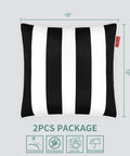 Two Pack Outdoor Throw Pillows 18x18 Inches All Weather Water Resistant With Inserts For Patio Furniture Couch Sofa Poolside Black White Decor Cushions front view