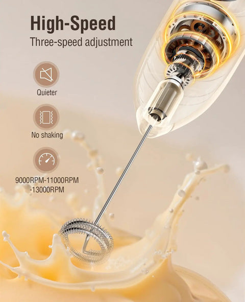 Rechargeable Electric Milk Frother Handheld 3 In 1 With LED Display And Wireless Charging 3 Speeds Stainless Steel Whisk frothing milk