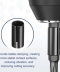 Close-up of 13 Piece Router Collet Adapter Set Carbon Steel Conversion Sleeve for Woodworking and CNC Engraving demonstrating clamping stability