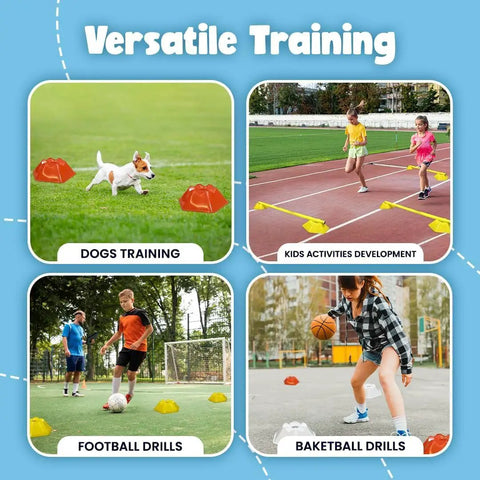 Hexa Agility Cones Set For Dogs And Kids, 20 color coded training cones with 5 cm height used in dog and kids activities.