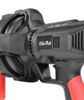 Close-up of a black and red 25 Foot Handheld Portable Drain Auger Corded Operation Snake For Toilet Sink Bathtub And Kitchen Clog Cleaning
