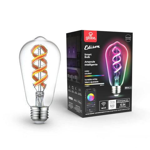 Smart WiFi LED Bulb 7W 60W Equivalent Spiral Filament Multicolor RGB And Tunable White 2000K To 5000K Clear ST19 Shape E26 Base No Hub