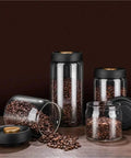 Turn Up Your Kitchen Game With This Super Durable Vacuum Sealed Glass Jar Built For Coffee Beans And Dry Goods. 1200Ml clear jars with coffee beans.