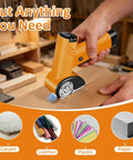Electric Cordless Scissors With Rechargeable Battery, Power Rotary Cutter For Cardboard Boxes, Carpet, And Leather, Stainless Steel Blade, Cordless Design cutting through cardboard.
